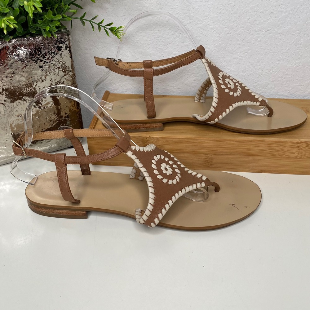 Jack Rogers Sandals Womens Brown Whipstitch Leather Preppy Size 10M - Picture 2 of 8